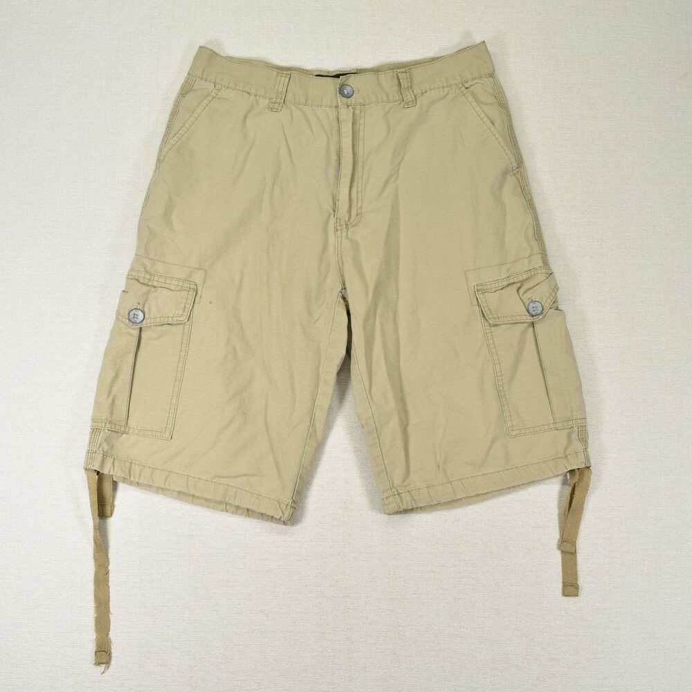 Southpole Cargo Shorts Men’s 32 Khaki Tan Cotton Streetwear Y2K 13" Wide-Leg